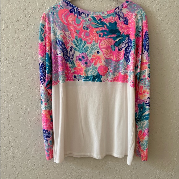 Lilly Pulitzer Women's Finn Top Seaside Carnivale Long Sleeve Pink White Size M - Picture 6 of 7